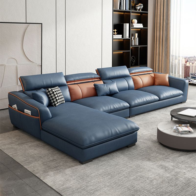 Contemporary Faux Leather Sectional with Storage Flared Arm for Living Room