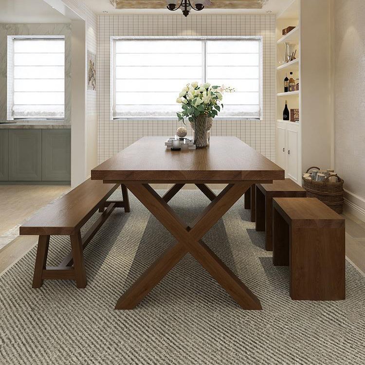 Industrial Style Wood Dining Table Rectangle Dining Table with Wooden Legs