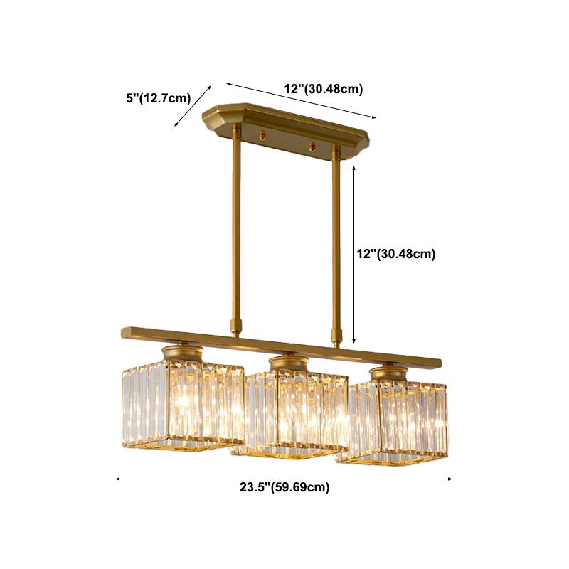 Post-Modern Island Light Fixture Gold Hanging Light with Crystal Shade for Dining Table