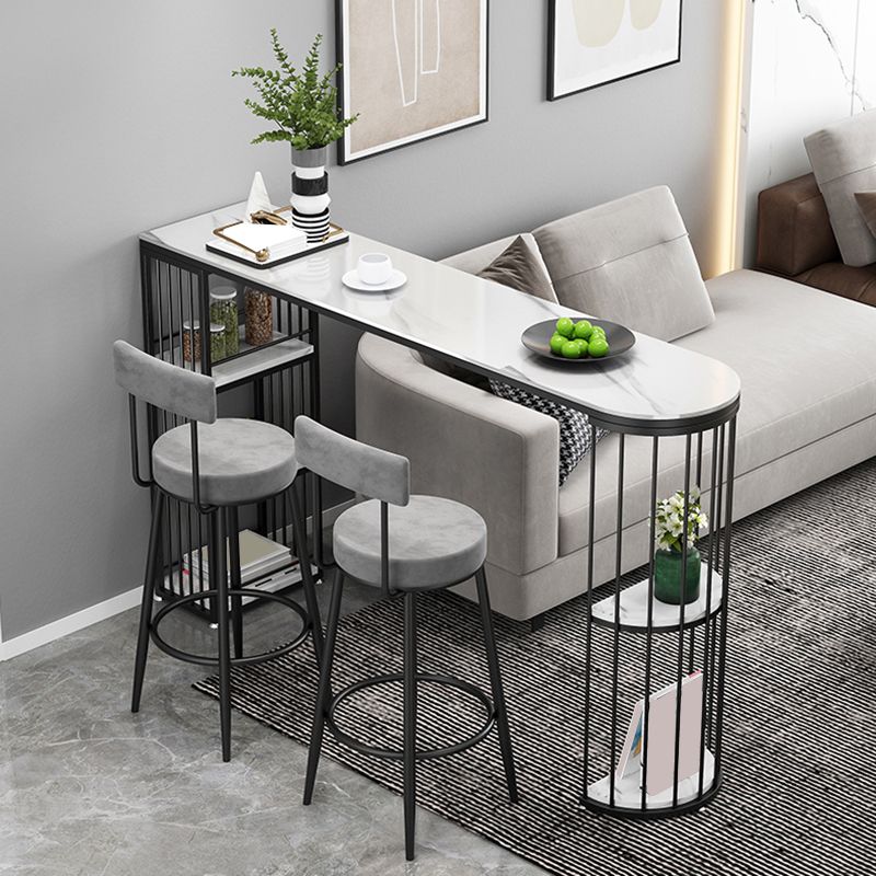 Modern Sintered Stone Bar Table Dining Table with Metal Base for Kitchen Living Room