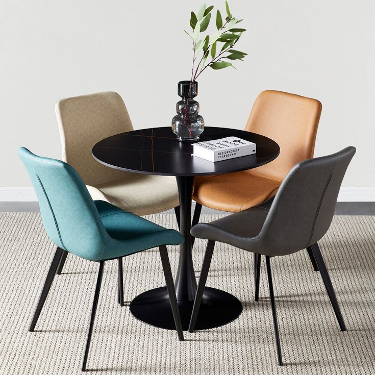 Round Tulip Base Modern Dining Table Two-Color Fixed Table with Sintered Stone
