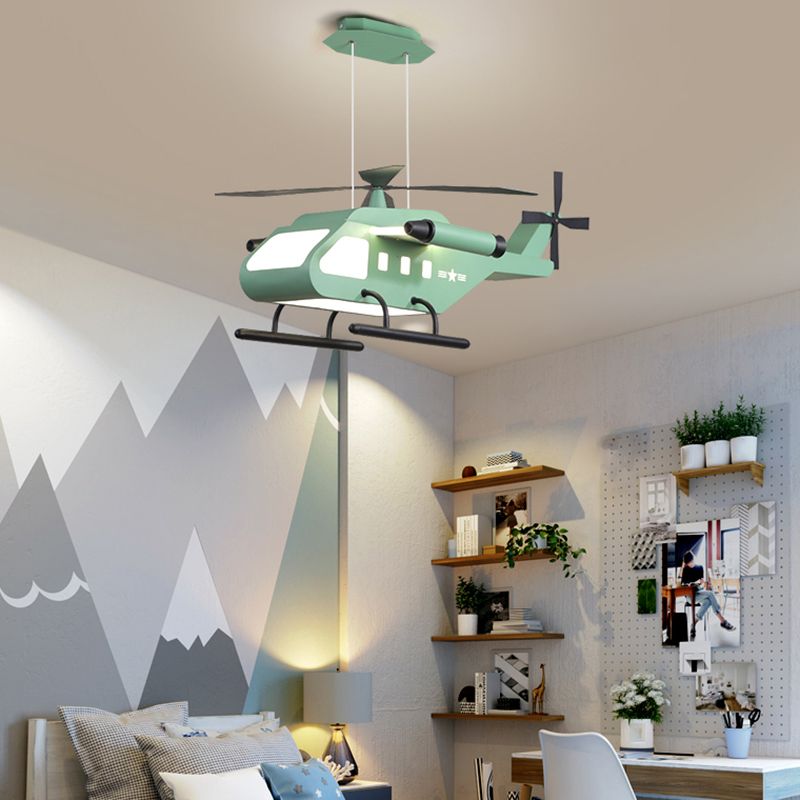 Metal Helicopter Chandelier Lamp Kids Style LED Hanging Ceiling Light for Boys Bedroom