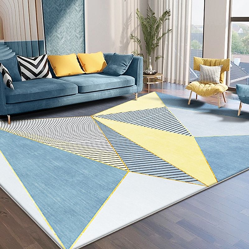 Blue Modernist Rug Polyester Geometric and Striped Pattern Rug Pet Friendly Washable Anti-Slip Backing Carpet for Living Room
