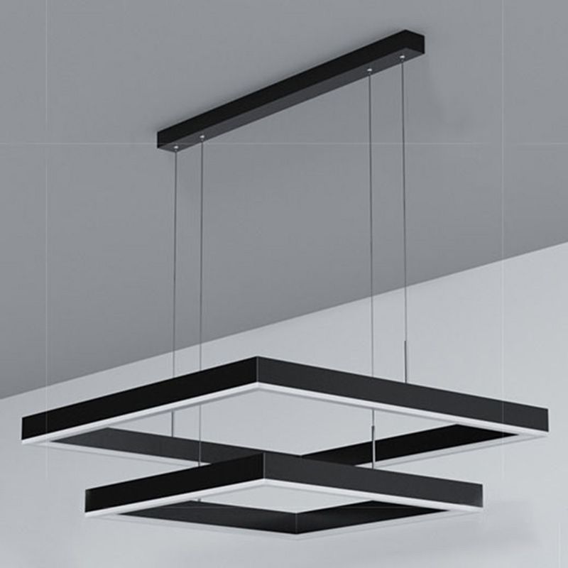 Metal Squares Chandelier Light Fixture Minimalist LED Pendant Lighting Fixture in Black