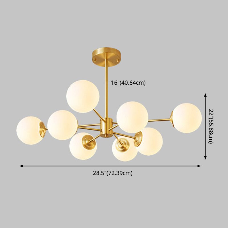 Post-Modern Metal Hanging Chandelier Light Glass Shade Ceiling Chandelier in Gold for Living Room