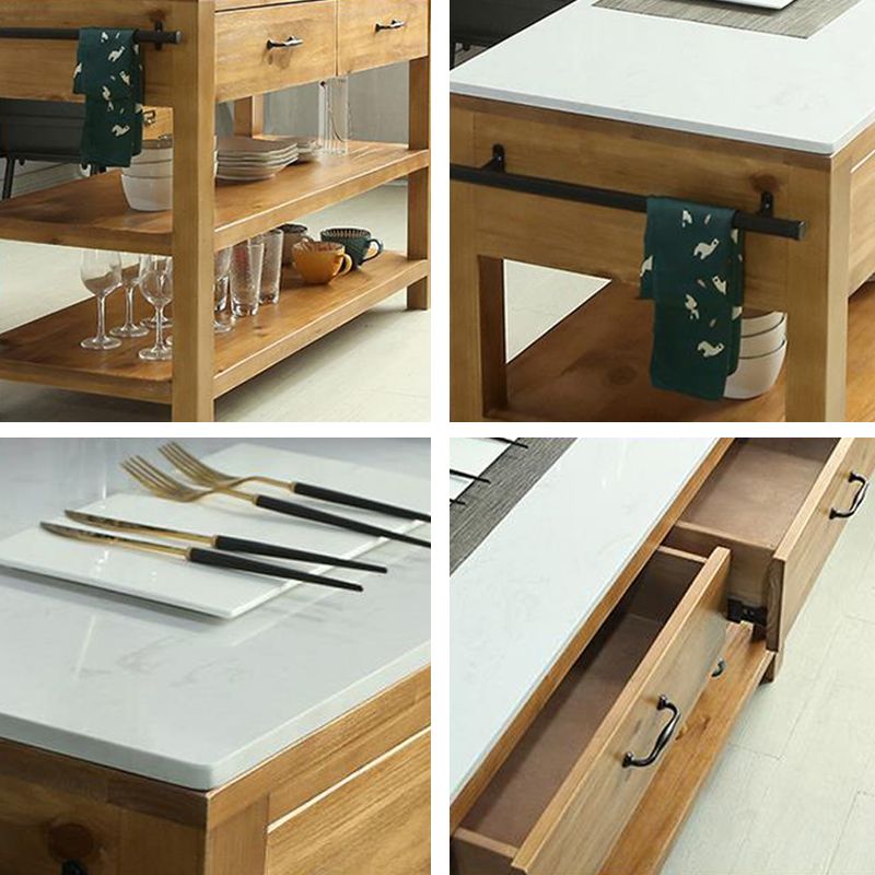 Modern Stationary Kitchen Island table Wood Rectangular Kitchen table with Towel Rack