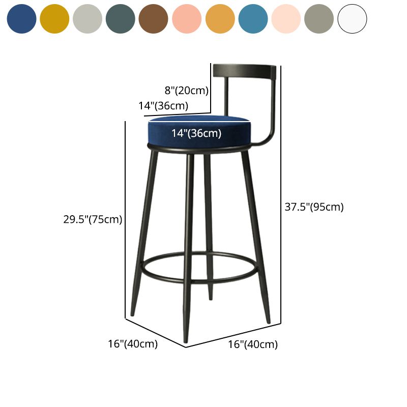 Industrial Armless Backrest Counter Stool Iron Cafe Bar Stool with Cushion and Pedal