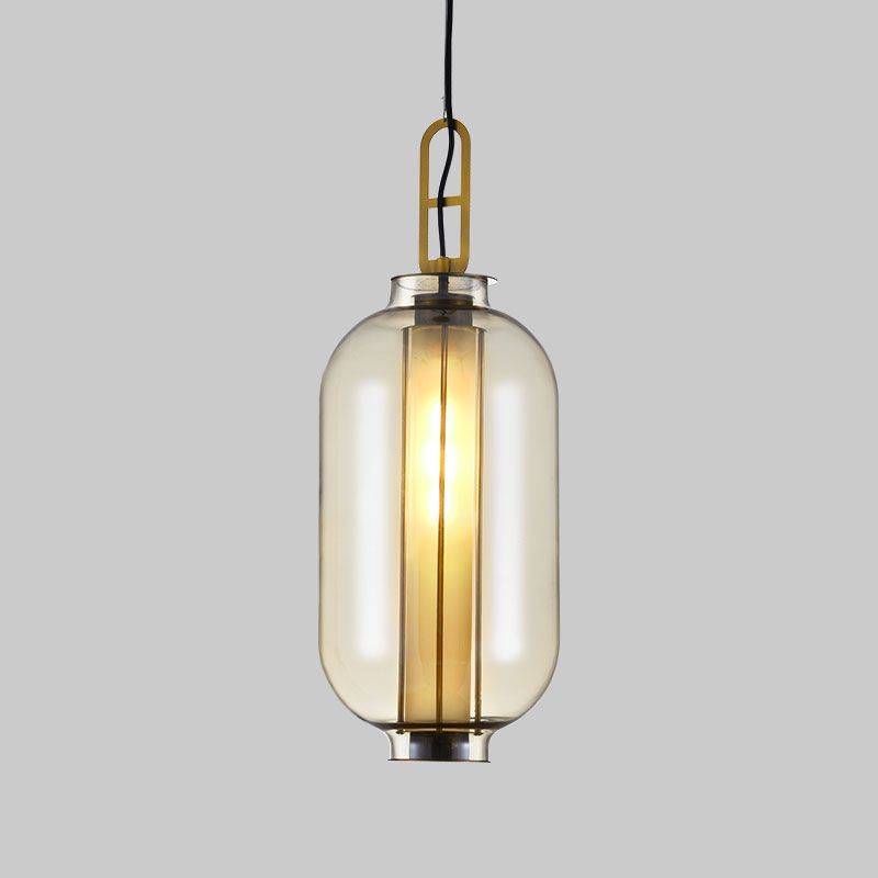 1 Light Pendant Lamp Rural Cylinder Cognac Glass LED Hanging Light Fixture for Restaurant, 8.5"/10.5" Wide
