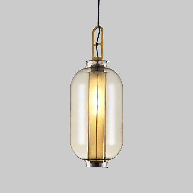 1 Light Pendant Lamp Rural Cylinder Cognac Glass LED Hanging Light Fixture for Restaurant, 8.5"/10.5" Wide