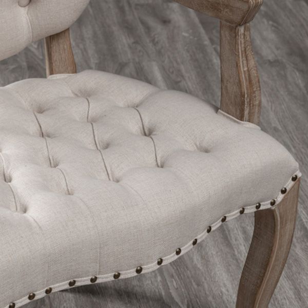 Farmhouse Wood Dining Chair Upholstered Arm Chair with 4 Grey Legs for Dining Room