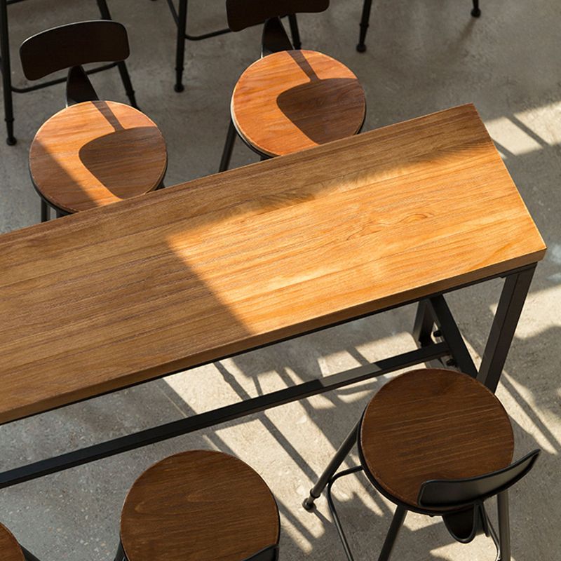 Industrial Bar Dining Table Pine Wood Bar Dining Table with Trestle Base in Black