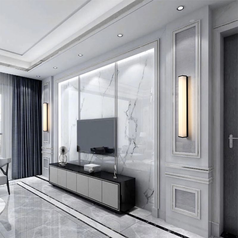 Modern Simple Style Retangular Shade Wall Sconce Metal and Glass 1 Light Sconces in Black Finish