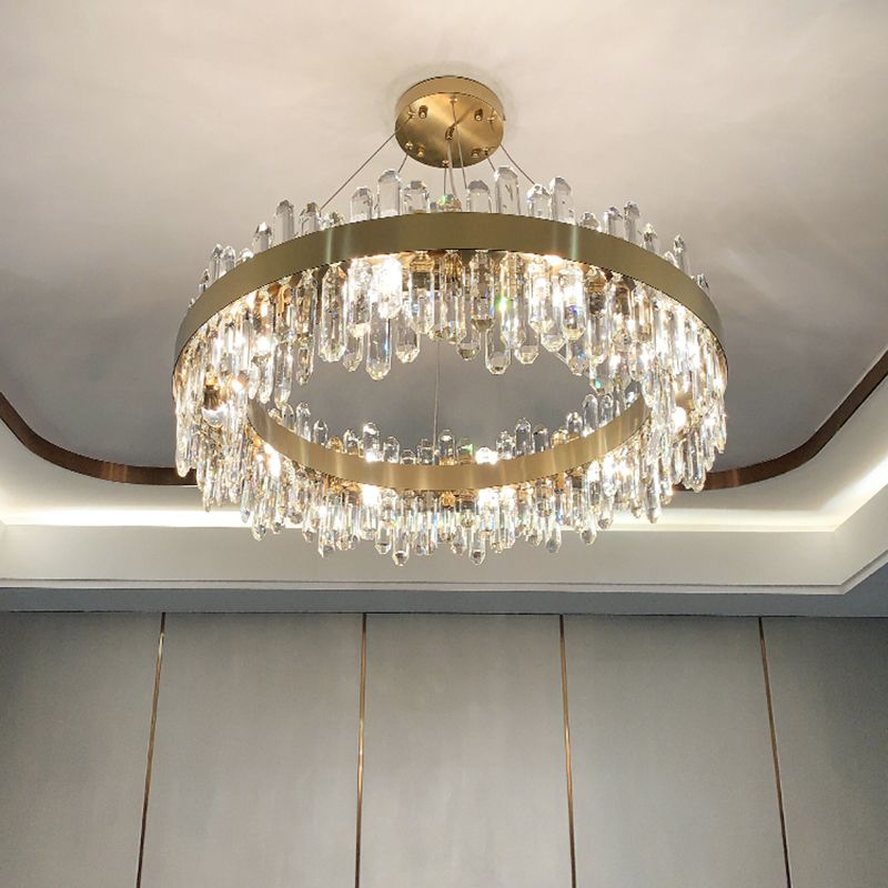 Modern LED Crystal Ring Pendant Chandelier in Gold for Living Room Dining Room
