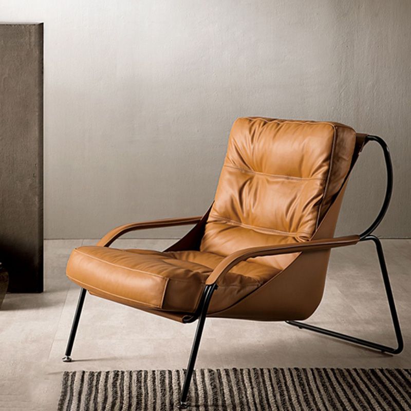 Industrial Genuine Leather Lounge Chair Solid Color Tufted Back Chair