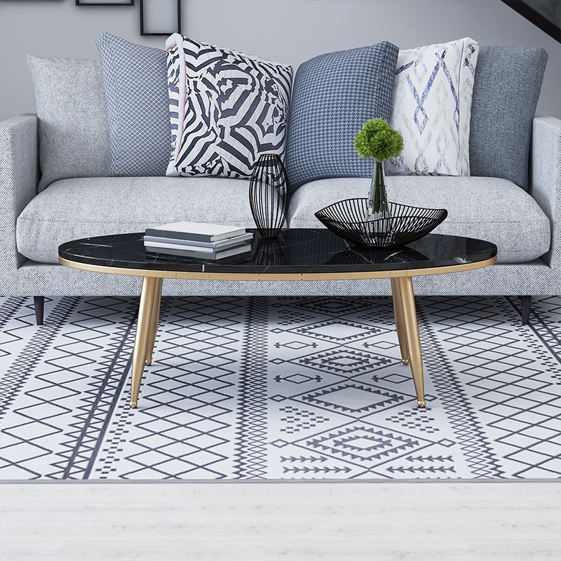 Oval Stone Top Coffee Table with 4 Metal Legs Single Coffee Table