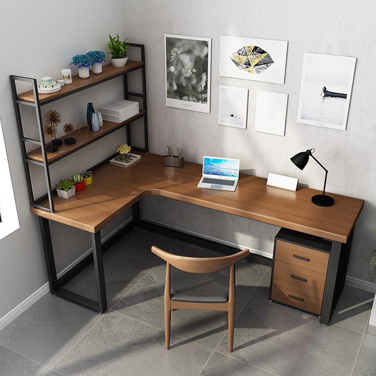 Solid Wood Writing Desk L-Shaped Contemporary Style Office Desk without Cabinet