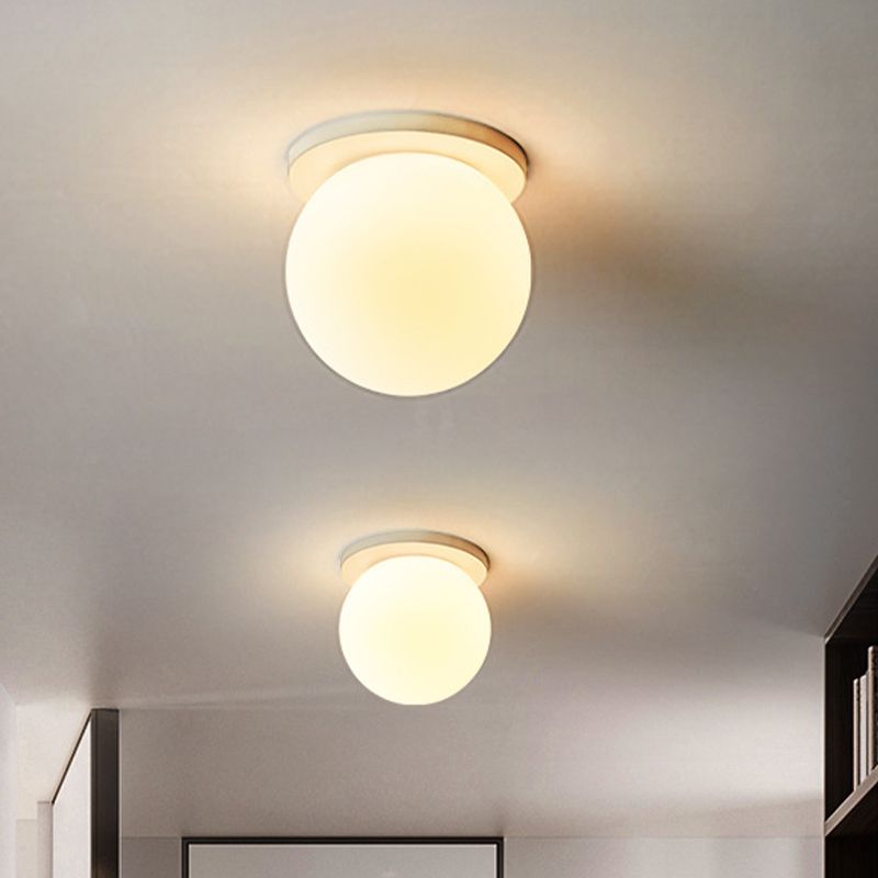 Glass Globe Flush Mount in Modern Concise Style Lacquered Iron Ceiling Light in White