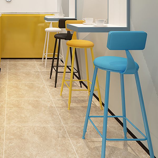 Modern Round Counter Stool Coffee Shop Leather and Metal Counter-height Stool