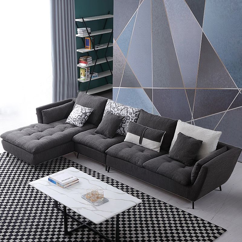 66" Wide Modern Sectional Sofa Square Arm Grey Tufted Sectional