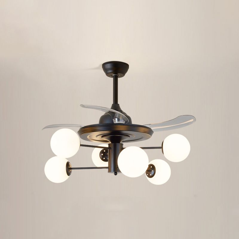 Blatt Acrylhänge Lüfter leichte moderne LED -Halbflush -Halterung für Wohnzimmer, 3 Klingen