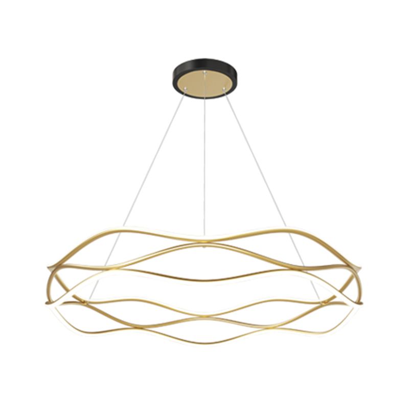 Spiral Shade Metal Chandelier Lights Modern 2- Light Chandelier Lighting Fixtures in Gold