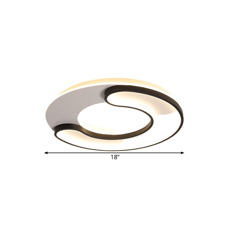 18"/20.5" Wide Stacked C-Shape Flushmount Modernist Metallic Sitting Room LED Ceiling Lamp in Black, Warm/White Light