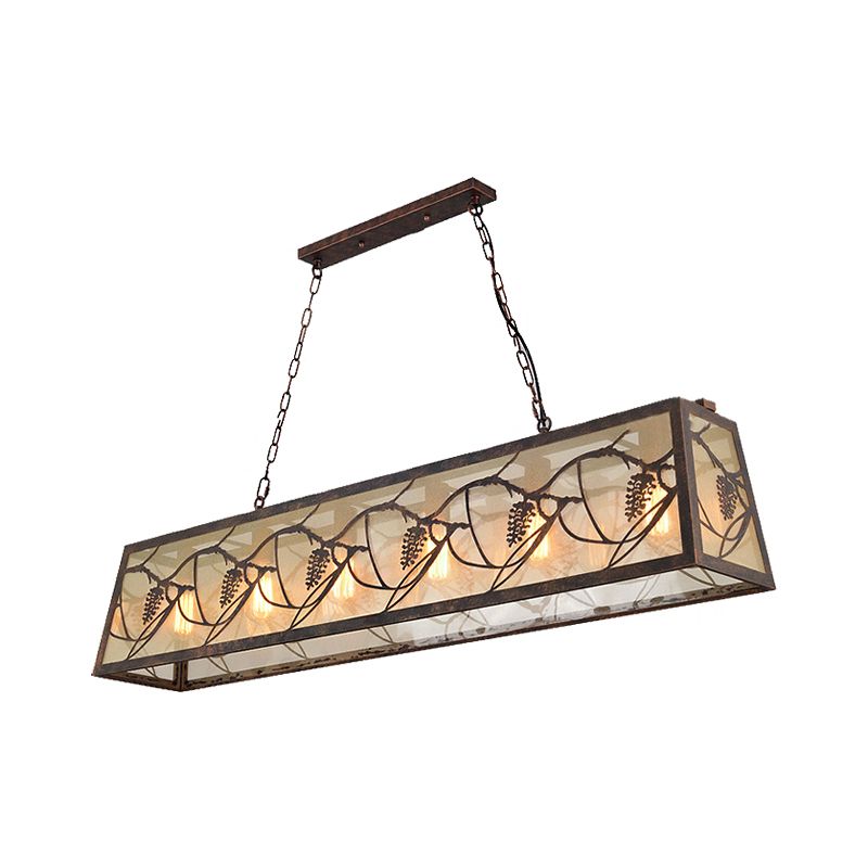 Bronze 3/6-Light Island Light Fixture Industrial Metal Rectangle Pendant Lighting with Fabric