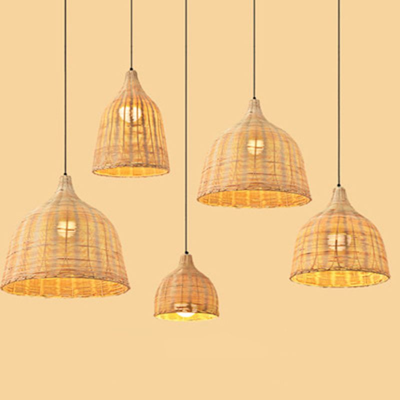 Bauernhaus handgewebtes natürliches Bambus Anhänger Beleuchtung 1-Licht-Glocken-Glocken-Esszimmer Hanging Lampe