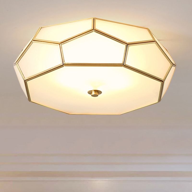 White 3/4 Heads Flush Mount Lamp Colonialism Sandblasted Glass Octagon Ceiling Fixture for Bedroom, 14"/18" W