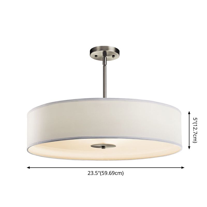 Drum Ceiling Pendant Lamp Minimalist Style Fabric Bedroom Hanging Light Fixture in White