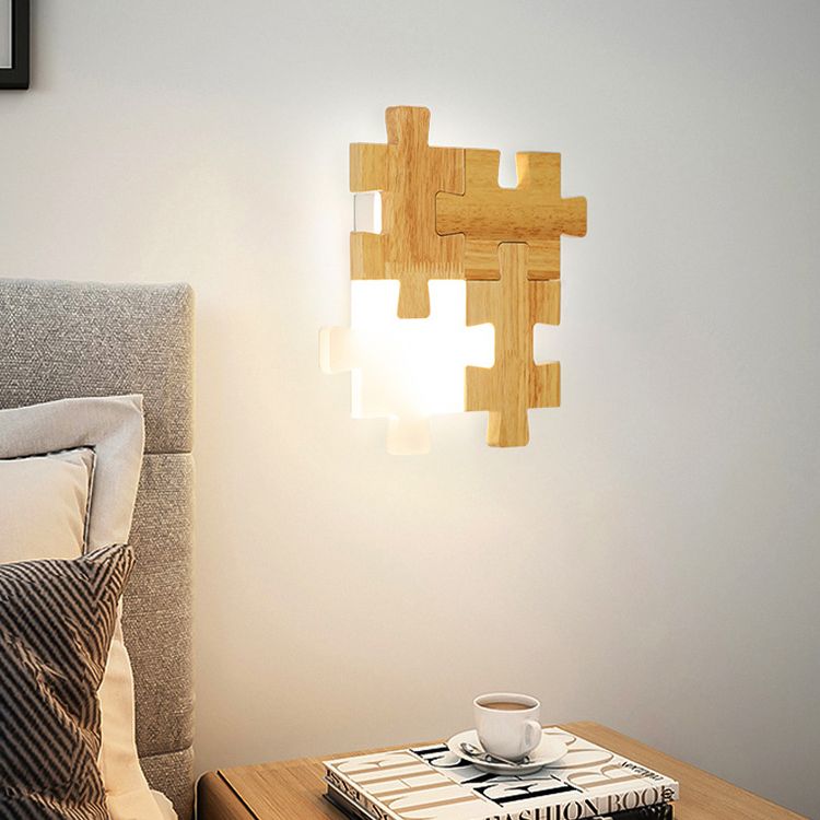 Jigsaw Puzzle Wall Mount Lamp Creative LED Wooden and Acrylic Shade Sconce Light for Bedroom