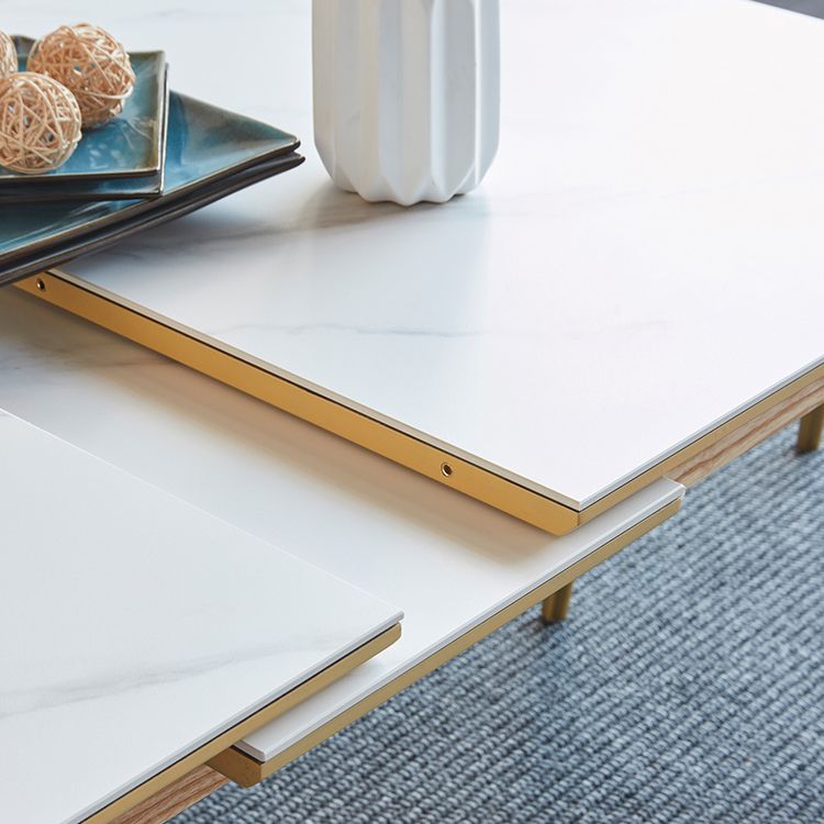 Rectángulo 4 patas Mesa de lujo Tabla blanca extensible con piedra sinterizada