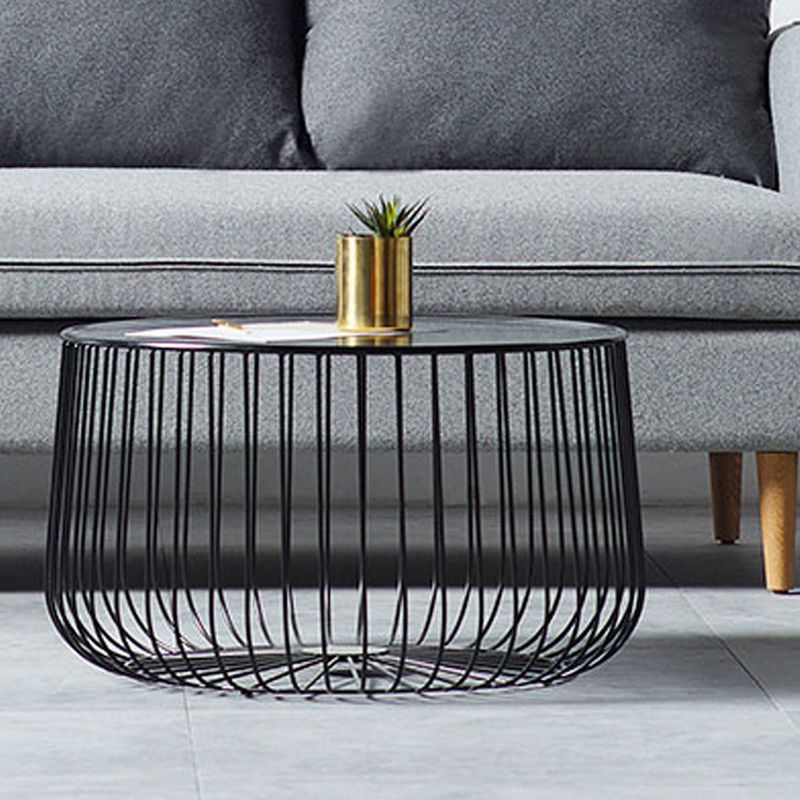 Mid-century Round Iron Coffee Table Frame Cocktail Table with Storage