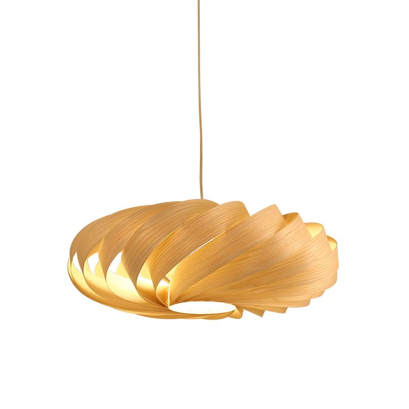 Swirl Wood Pendant Lighting Japanese 1 Head Beige Ceiling Suspension Lamp for Restaurant