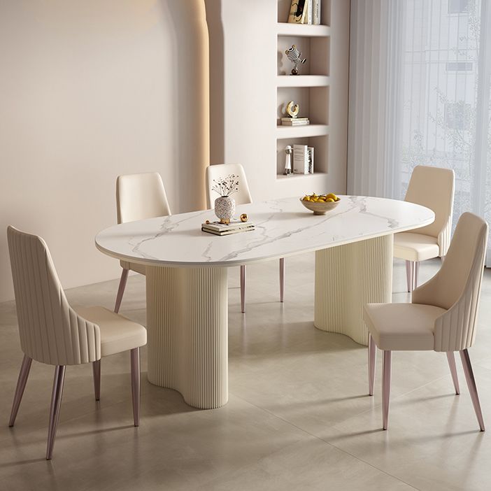 1/2/5/7 Pieces White Oval Sintered Stone Top Dining Set for Home