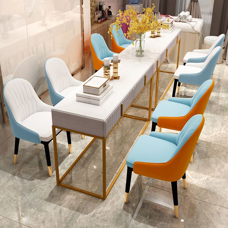 Glam Faux Leather Dining Chairs Metal Arm Dining Room Chairs for Restaurant Use