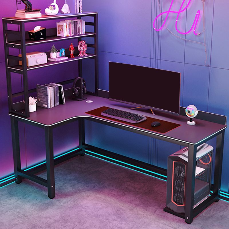 Corner Computer Desk Esports Style Black Metal Legs with Bookshelves