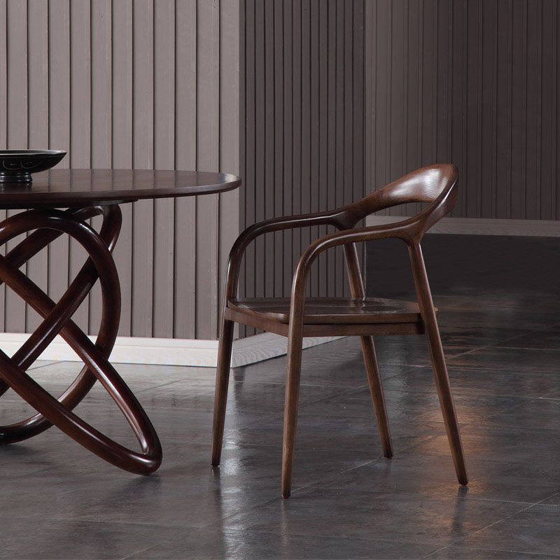 Silla tradicional de madera maciza con respaldo, juego de sillas con brazos y respaldo abierto para comedor y cocina