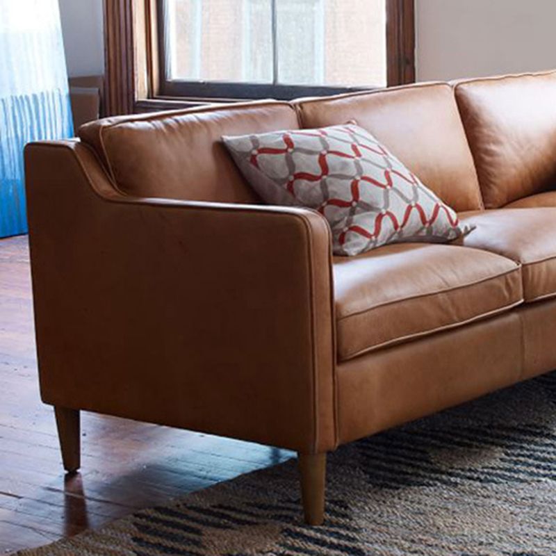 Loose Back Square Arm Sofa Stationary Faux Leather Sofa with Cushions