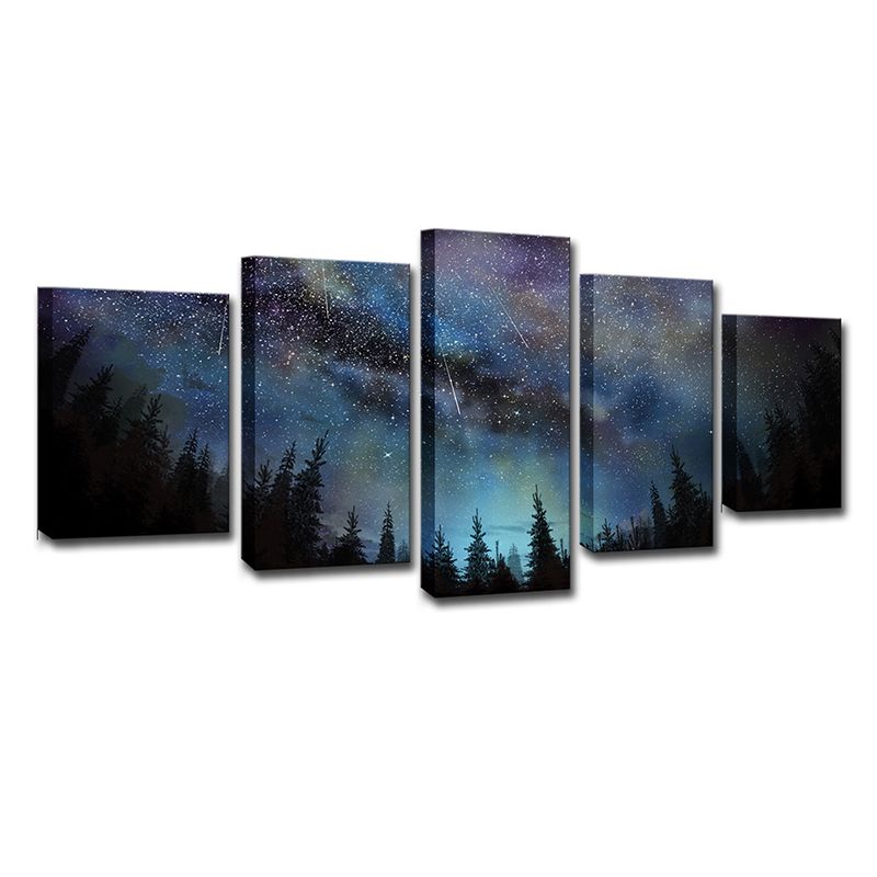 Blue Forest Starry Sky Canvas Nature Scenery Modernist Multi-Piece Wall Art Decor