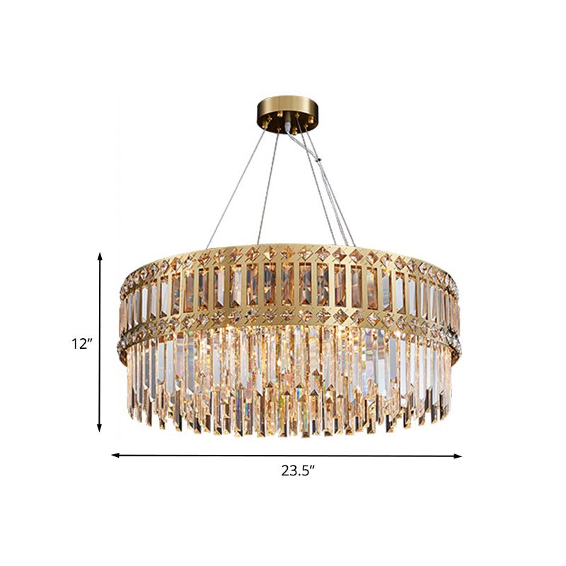 Goldene Trommel hängende Kronleuchter moderner Streifen Kristall 10 Lichter Wohnzimmer Anhängerlampe