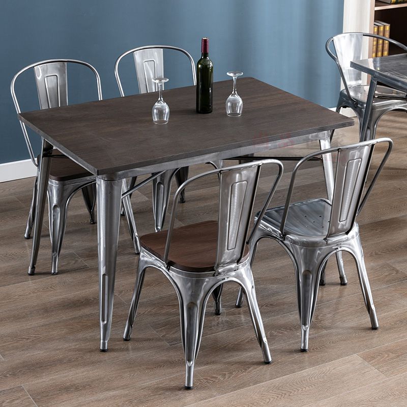 Industrial Style Solid Wood Dining Set with Rectangle Shape Table and 4 Legs Base for Home Use