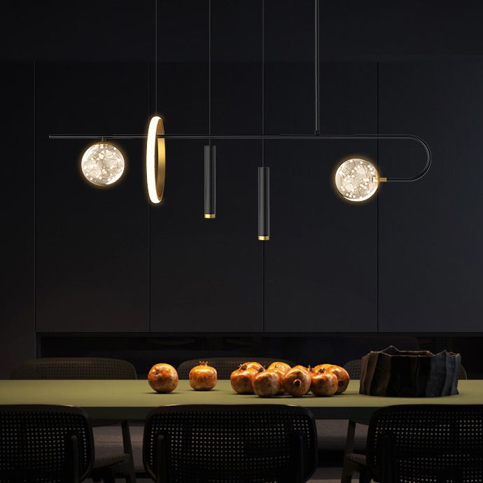 Modernism 5-Light Black Ceiling Light Metal Kitchen Island Lighting