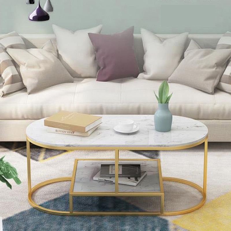 Fram Base Cocktail Table Shelf Included Oval Stone Coffee Table