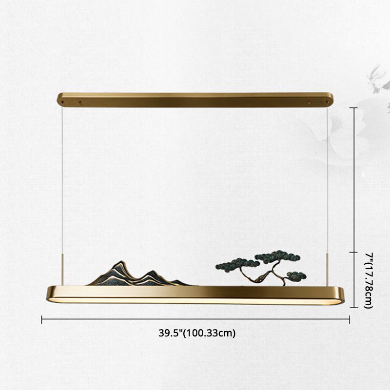 Chinese Luxurious Gold LED Island Pendant Lighting Metal Linear Island Ceiling Light for Tearoom