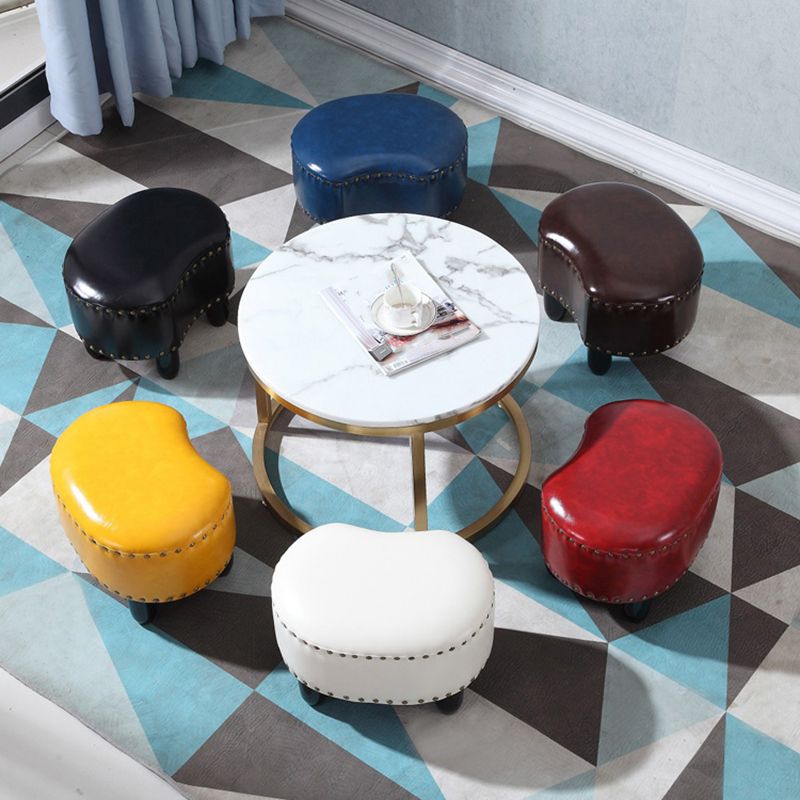 Modern Irregular Leather Ottoman Water Resistant Footstool Ottoman with Nailhead Trim
