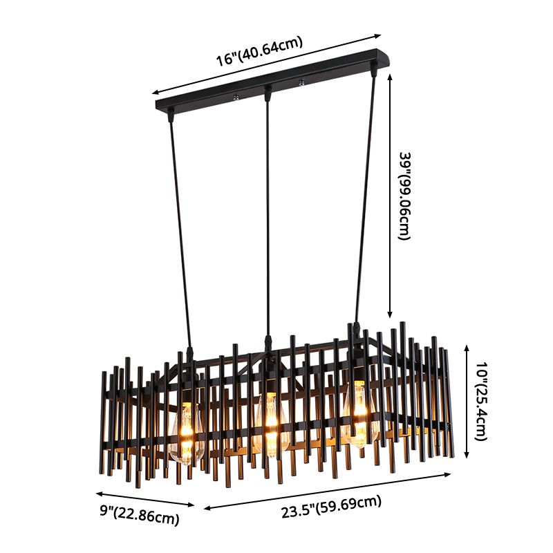 Black Island Pendant Lighting Rustic-Style Metal Cage-Shaped Island Chandelier Light