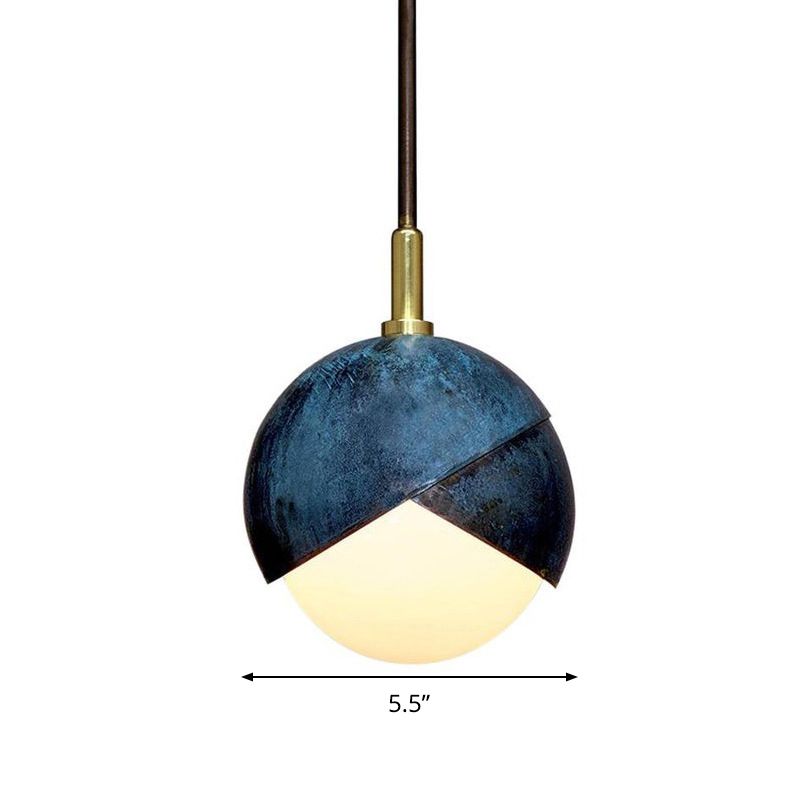Lámpara colgante de sombra semi esfera de metal posmoderno 1 cabezal lámpara colgante azul, 5.5 "/9.5" de ancho
