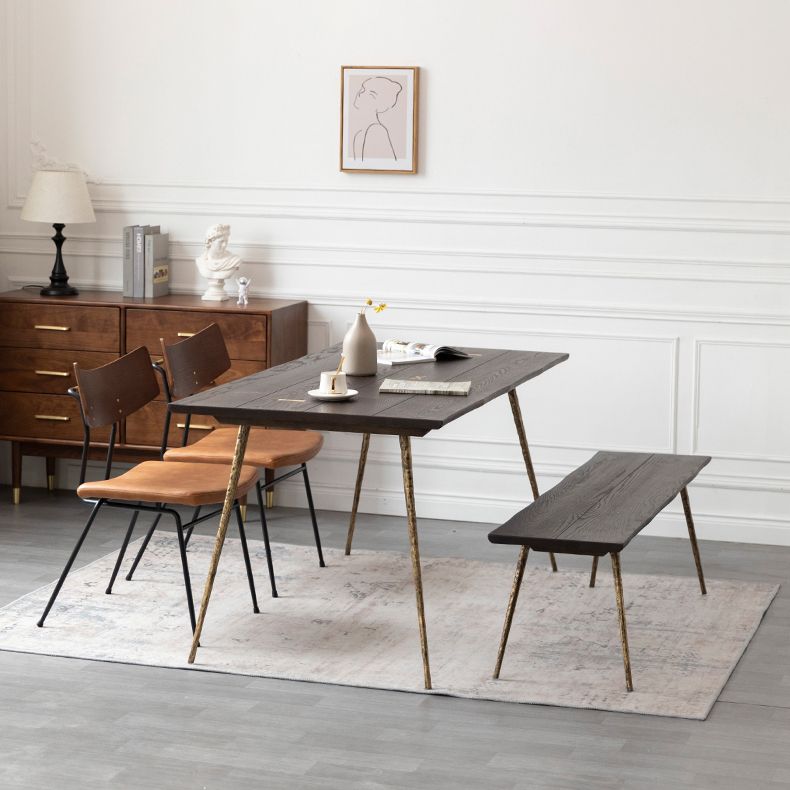 Rectangle Wood Color Dining Table Oak Solid Wood Table Luxury with 4 Legs