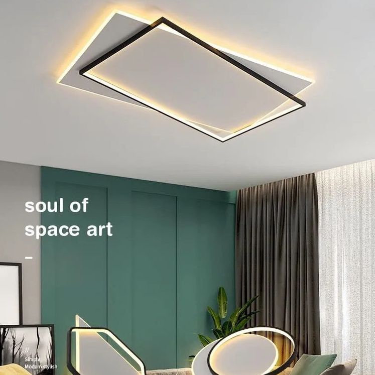 Black and White Geometric Surface Mounted LED Ceiling Light Nordic Acrylic Flush Light for Study Room
